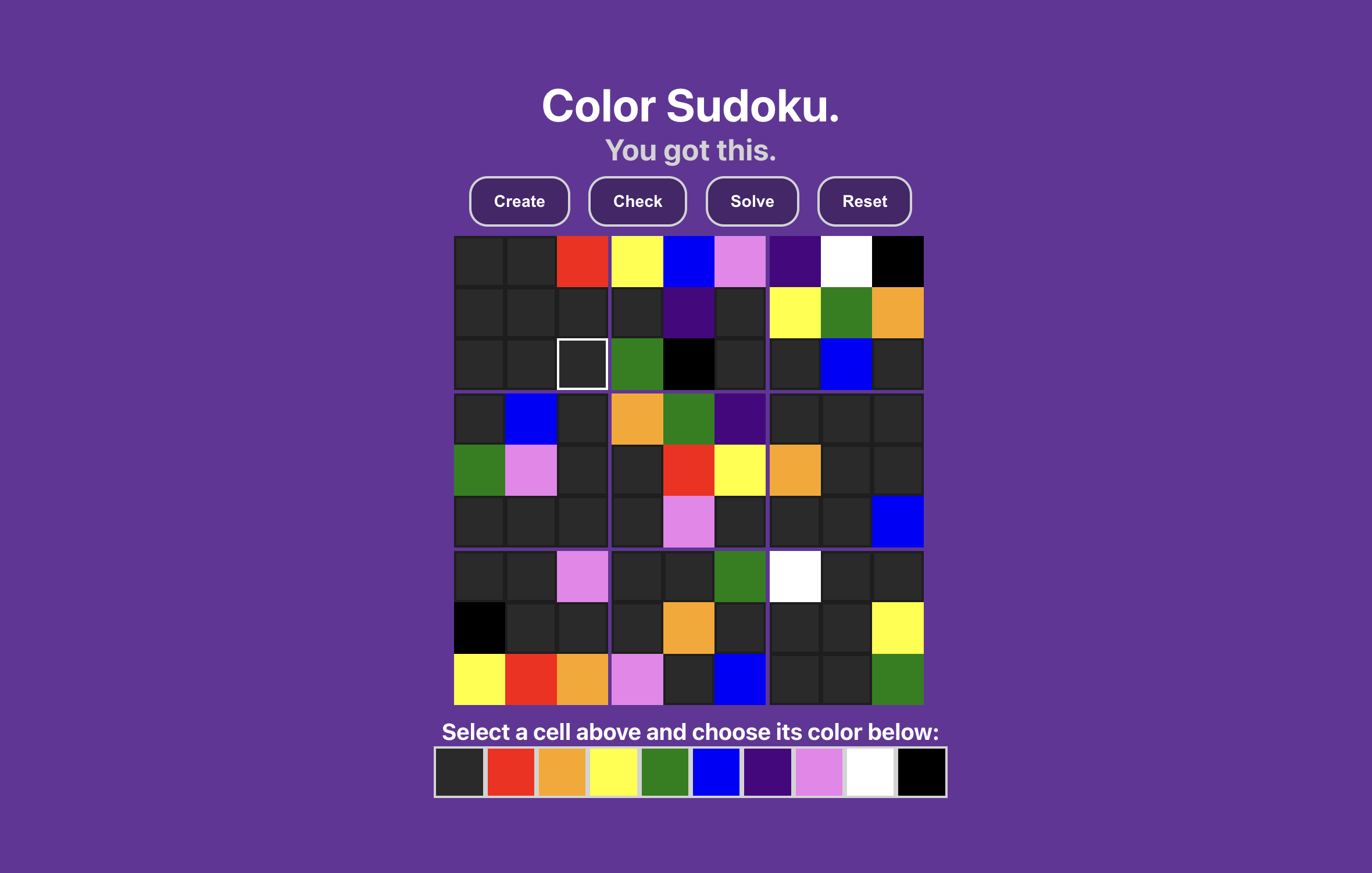 Screenshot of Color Sudoku Game we developed